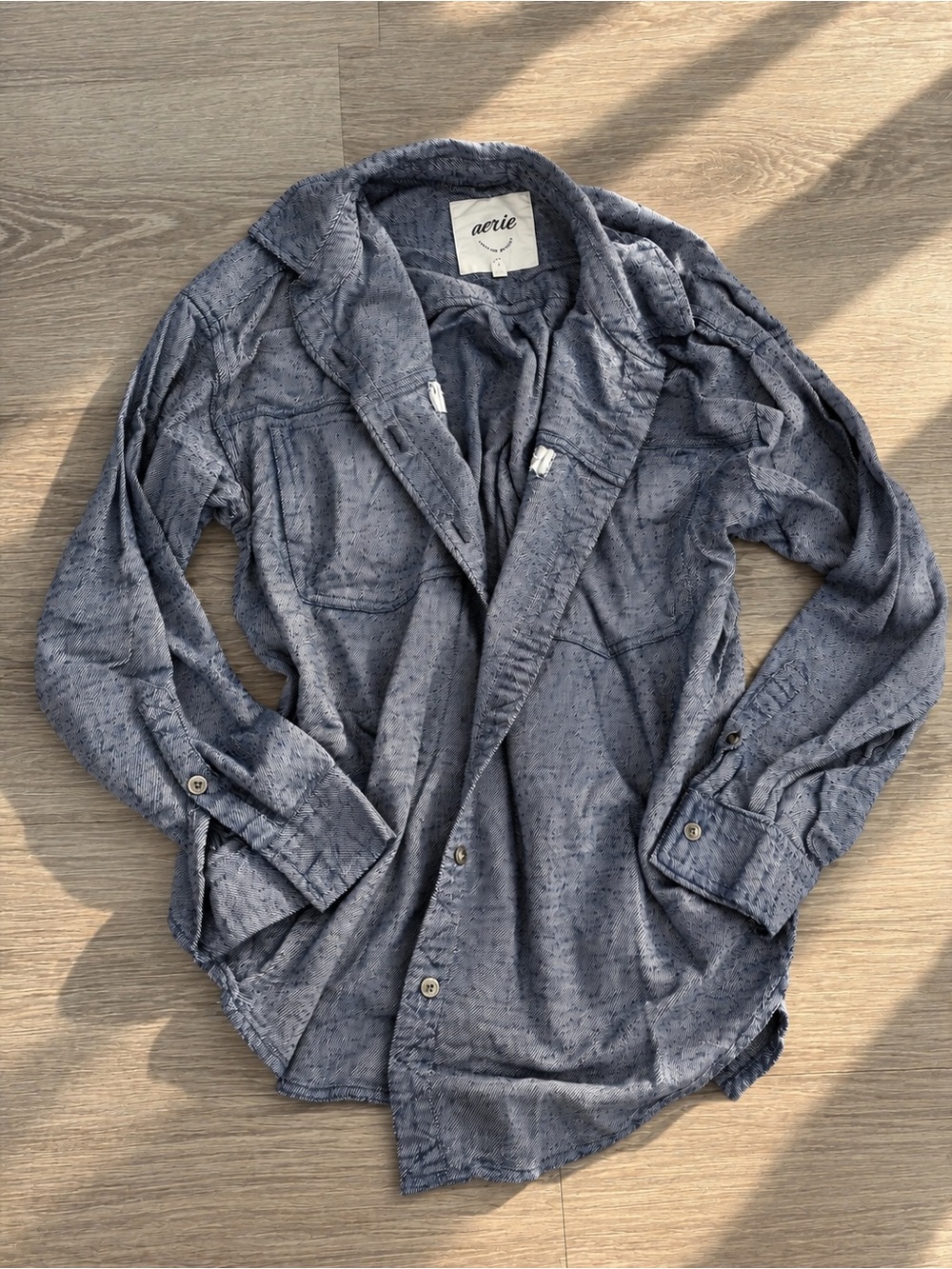 Aerie Blue Chambray Button-Up Utility Shirt – XS